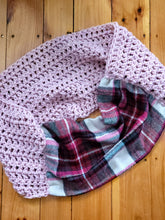 Load image into Gallery viewer, Blush Elegance Handcrafted Crochet & Plaid Infinity Scarf