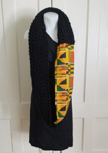 Load image into Gallery viewer, Kente Print Scarf with Black HandKnit Fabric