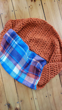 Load image into Gallery viewer, Orange and Royal Blue Plaid Infinity