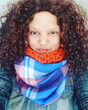Load image into Gallery viewer, Orange and Royal Blue Plaid Infinity