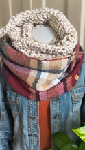 Load image into Gallery viewer, Burgundy and Oatmeal Plaid Infinity Scarf
