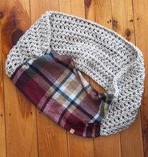 Load image into Gallery viewer, Burgundy and Oatmeal Plaid Infinity Scarf

