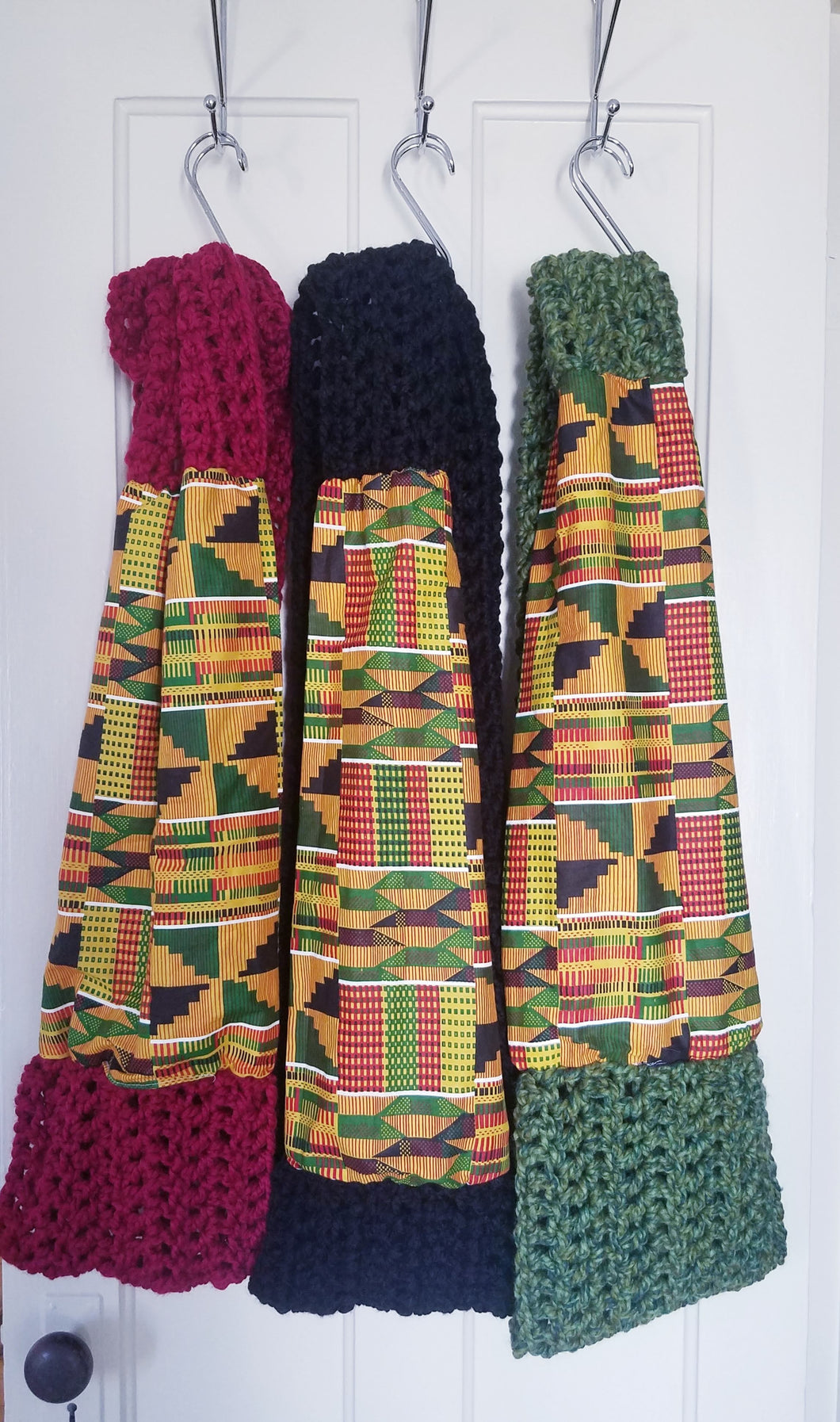 Kente Print Infinity Scarf with Green Hand Knit Fabric