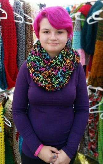 Crocheted Neon Bright Color Infinity Scarf by Black Pearl Creations